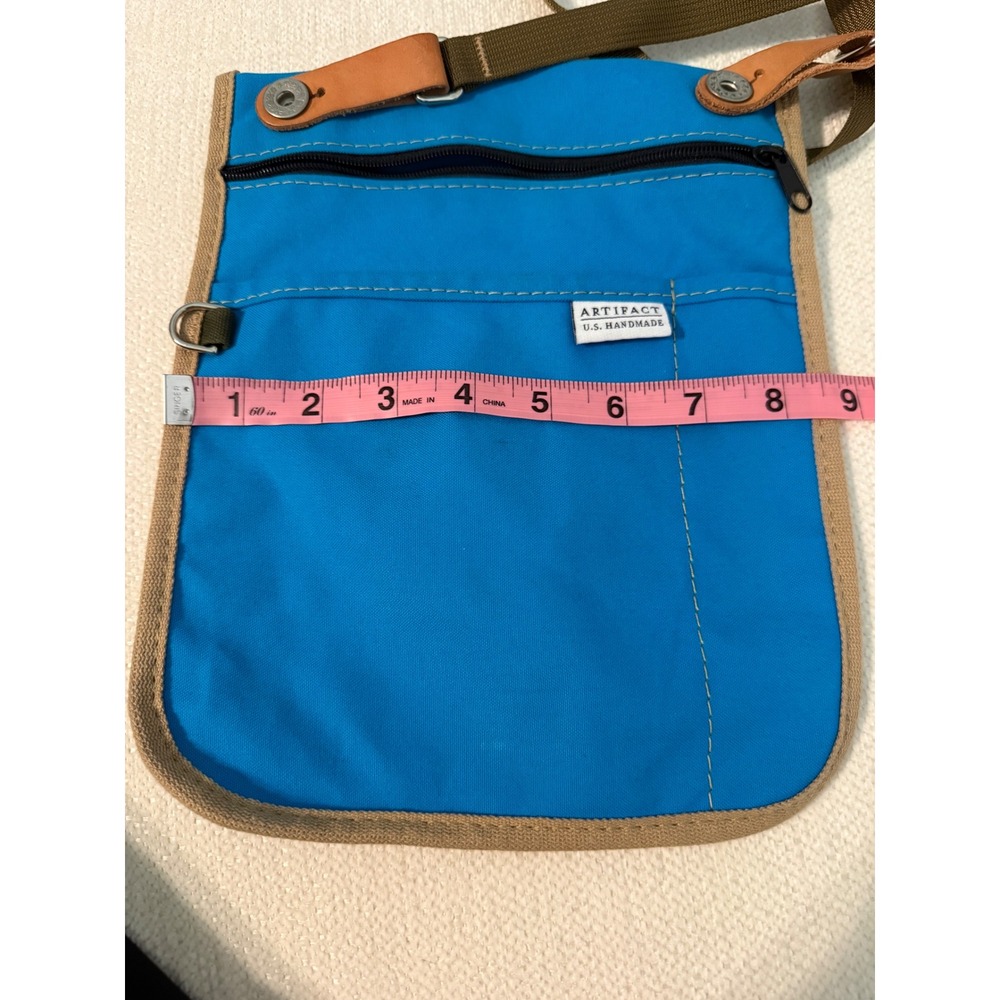 Artifact US Handmade Blue Canvas Crossbody Bag Leather Trim Utility Pouch USA - Picture 6 of 9